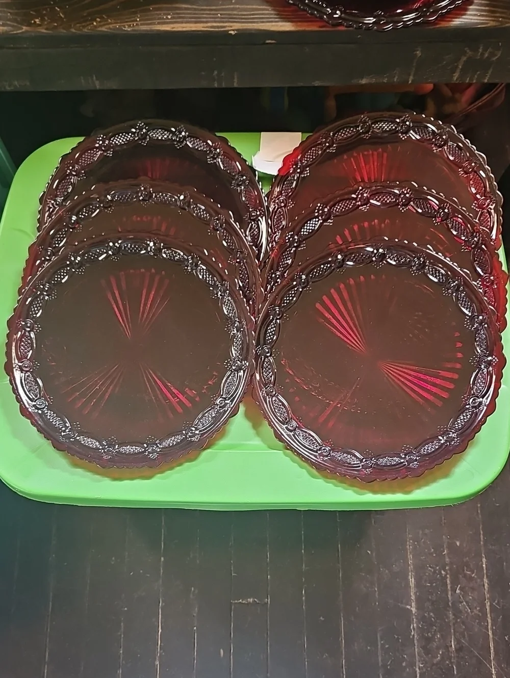 Vintage Ruby Red Glass Dinner Plates - Set of 6 Avon Cape Cod